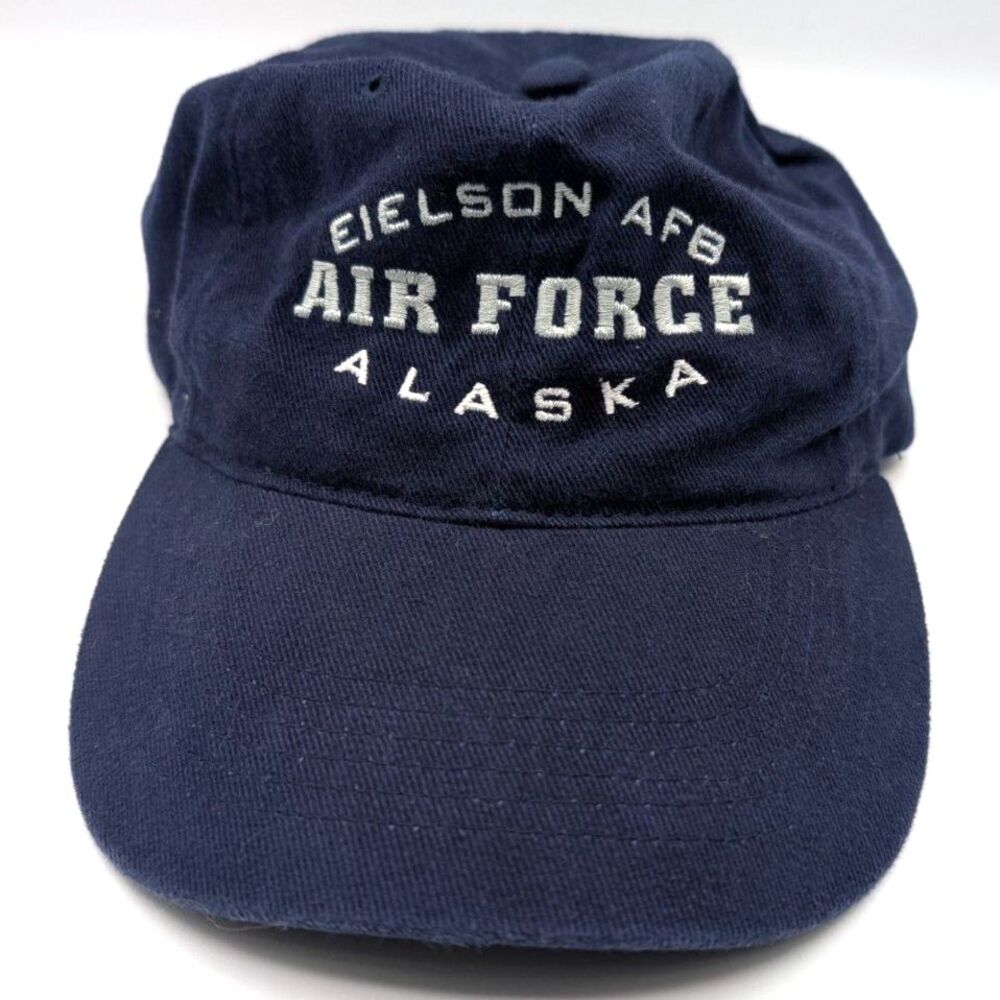 Vintage Yikes! Eielson AFB Alaska Air Force Embroidered Baseball Cap Navy USAF